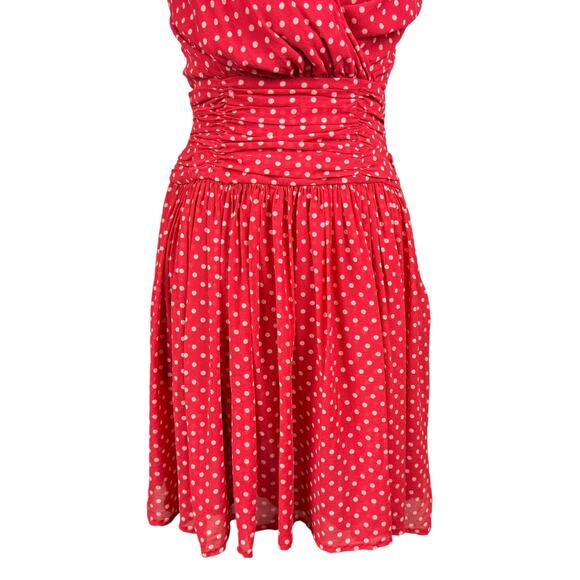 Vintage Cerruti 1881 EU 36 Red Polka Dot Sleeveless Fit & Flare 100% Silk Dress - Picture 6 of 10